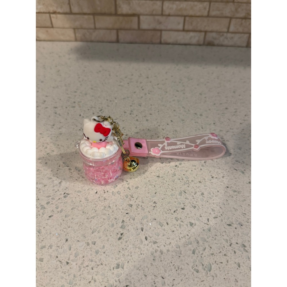Sanrio Hello Kitty Pink Glitter Drink Cup Keychain Bag Charm
